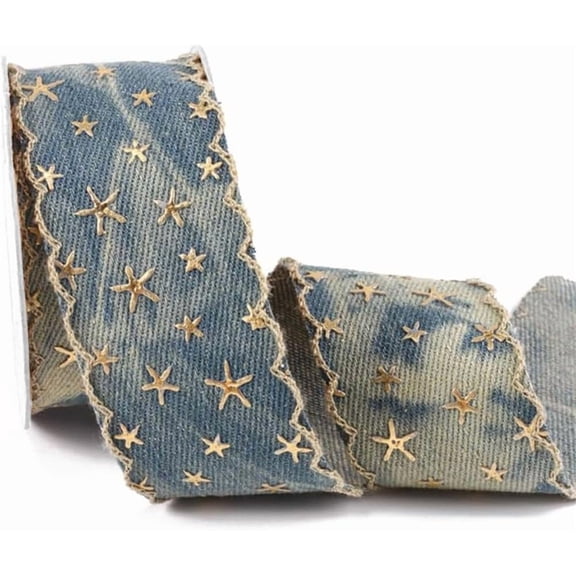 1 Roll Star Bronzing Denim Polyester Ribbon Webbing Starry Trim Strip for Party Decoration Gift Packing Slate Gray 1-5/8 inch(40mm)