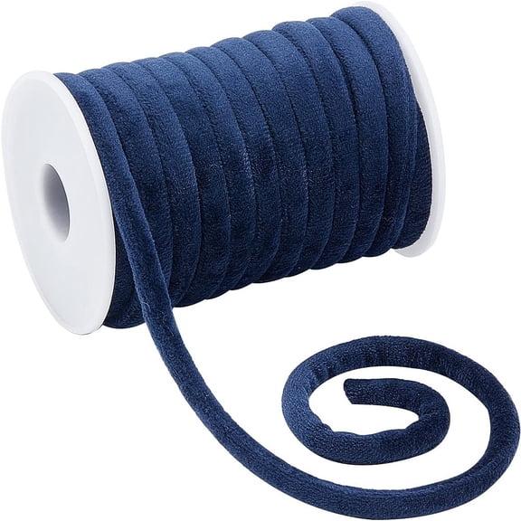 1 Roll Velvet Cord with Spools Dark Blue 8mm about 10.94 Yards(10m)/Roll