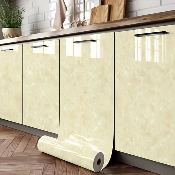 1 Roll Waterproof Oil & High-Temp Resistant Marble Kitchen Wallpaper - Self-Adhesive Peel & Stick Cover for Cabinets, Countertops & Walls, Stylish Kitchen Renovation Decor