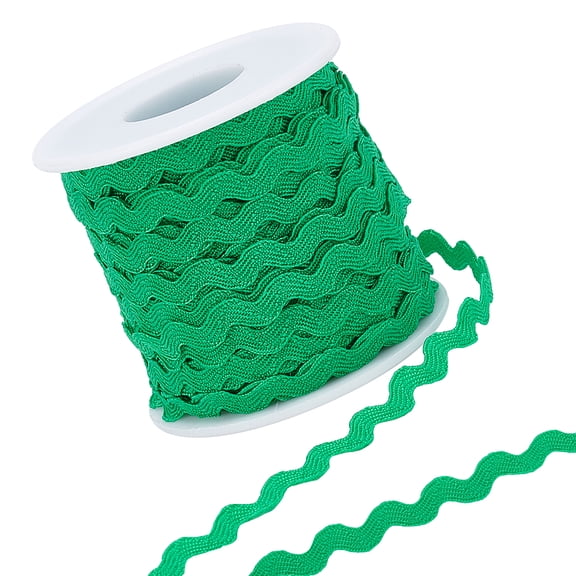 1 Roll Wave Bending Fringe Trim Sewing Ribbon with Plastic Empty Spools Green 3/16 inch~3/8 inch(5~8.5mm) about 22~25m/strand 1strand