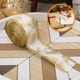 thumbnail image 1 of 1 Roll White Christmas Fabric Ribbons with Gold Edge,Xmas Decor 16.4Ft Gold Feather Pattern Velvet Edge Wired Ribbons for Christmas Party New Year Gift Wrapping Crafts Decoration, 1 of 5
