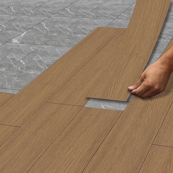 1 Roll Wood Grain Floor Stickers, Waterproof PVC Tile Stickers Self-Adhesive Non-Slip Flooring for Living Ro