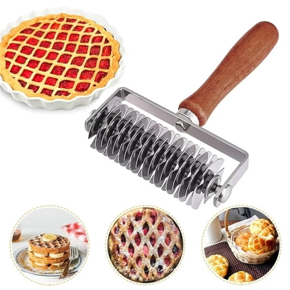 1*Roller Knife Roller Stainless Steel Wooden Handle Roller Needle Pizza Wheel Baking Supplies