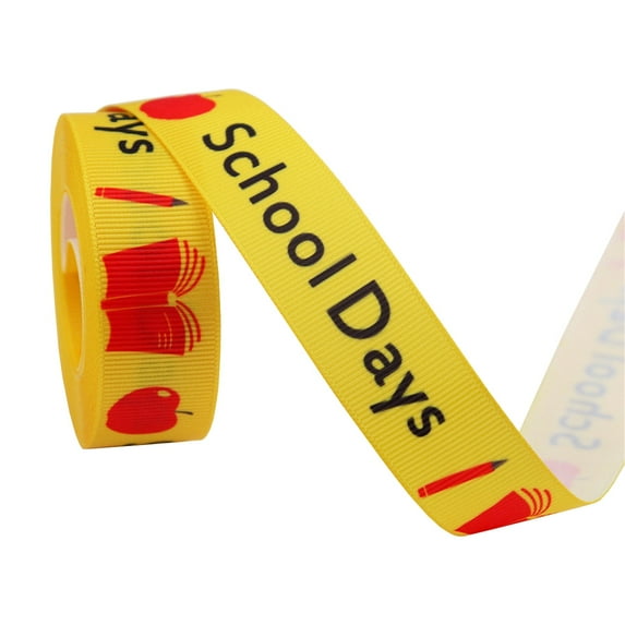 1 Rolls 10 Yards Wired Edge Ribbons 0.86"x39.37"Ruler Pencil Apple Craft Ribbon Teacher Ribbon School Bus ABC Gift Wrapping Ribbon for DIY Crafts Bow Wreath Classroom Decorations Party Event Equipment