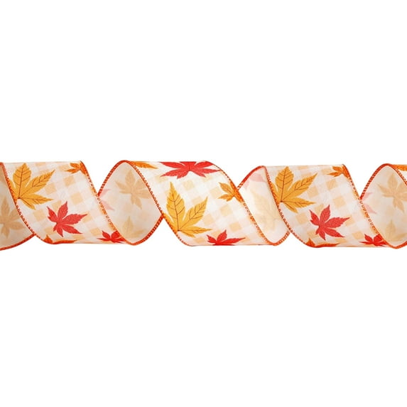 1 Rolls 5.46 Yards Fall Ribbon,2.5″ W Wired Edge Ribbon with Pumpkin Mapple Leaves Pattern Thanksgiving Theme Craft Ribbons Rustic Autumn Harvest Ribbons for Wrapping Gifts Making Wreath Bow