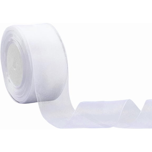 1 Rolls 50 Yards 2 Inch White Organza Ribbon Sheer Thin Chiffon Trim Simple Decorative Tulle with Spool Fabric Ribbons for DIY Sewing Making Wedding Bouquets Decor Invitations DIY Craft Supply