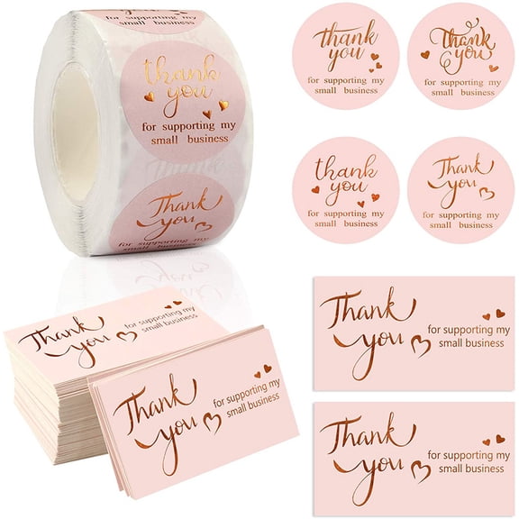 1 Rolls 500pcs/roll Pink Thank You Card Thank You for Supporting My Small Business Labels Gift Decoration Greeting Card Thank