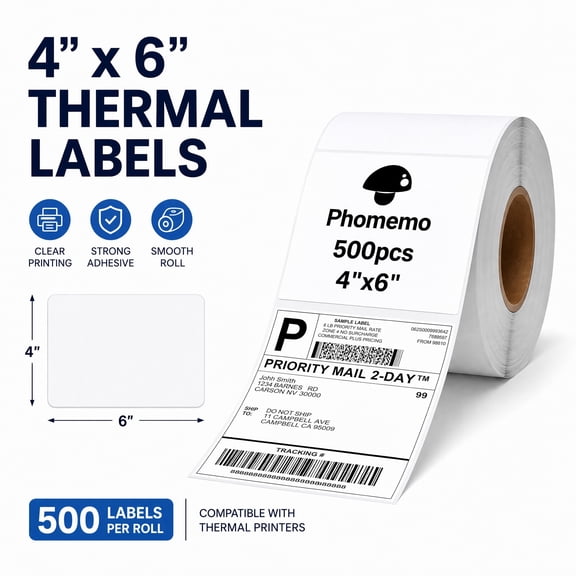 [1 Rolls]Phomemo 46 Inch Direct Thermal Shipping Labels, 500 Sheets/Roll, Permanent Adhesive Mailing Postage Labels for Thermal Printers, Ideal for Shipping Packages