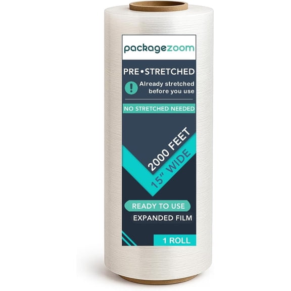 1 Rolls Pre-Stretched Stretch Wrap Film, Already Stretched Before Use, 15 in x 2000 ft, Clear Plastic Wrap for Moving, Storage, and Shipping