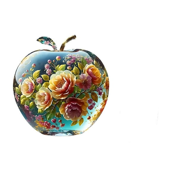 Desktop Ornament - Desktop Dress Up - Floral Starry Acrylic Decor 2D Tabletop Ornament - 1 Romantic Flower Starry Sea Apple-Shaped 2D Flat Acrylic Desktop Bedroom Decoration