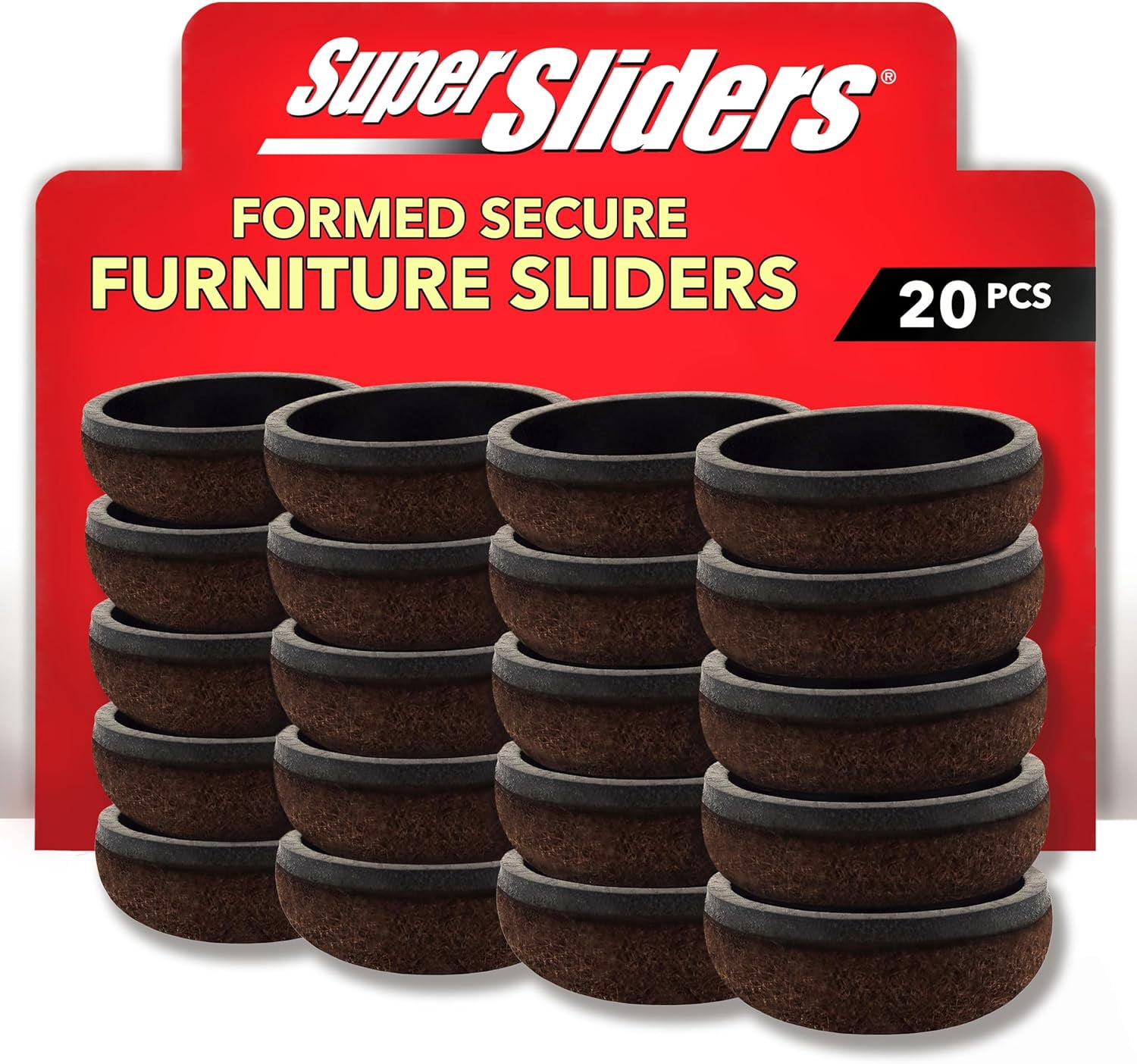 1" Round Formed Secure Reusable Felt Furniture Sliders for Hard Surfaces Noise-Reducing Adhesive Moving Pads Fits Legs Set of 20 Brown