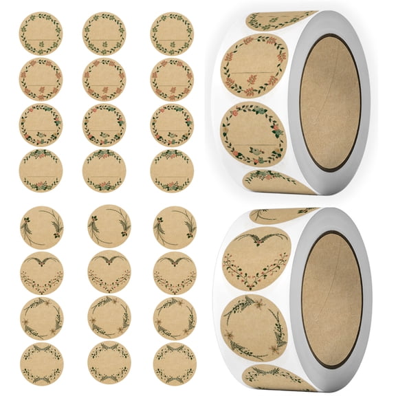 Yahome Writeable Jar Labels, 1" Round Kraft Paper Blessing Stickers, Blank Canning Decals for Gift Wrapping, Scrapbooking, DIY Crafts, Birthday Party 2 Rolls / 1000 Pcs