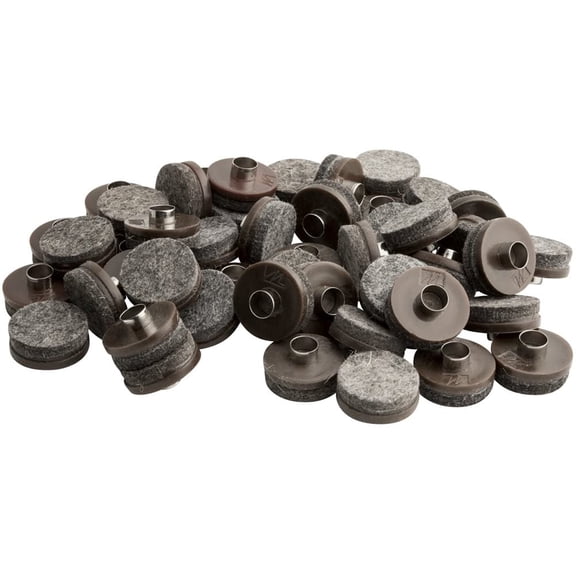 1" Round Nail-On Felt Furniture Sliders, Protective Heavy-Duty Pads for Wood and Hard Surfaces, 48-Count, Brown