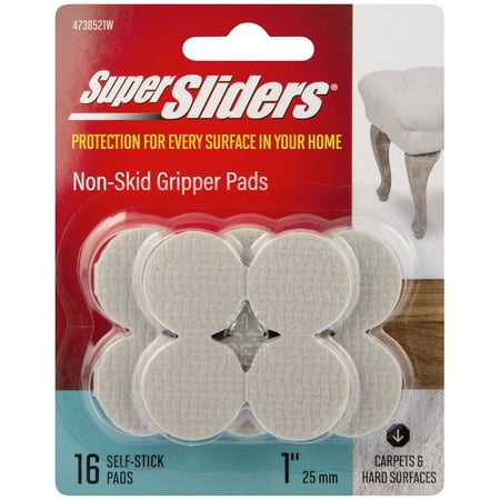 Super Sliders 1" Round Self Stick Anti-Slip Furniture Gripper Plastic Beige, 16 Pack