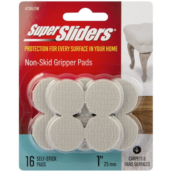 1" Round Self Stick Anti-Slip Furniture Gripper Plastic Beige, 16 Pack
