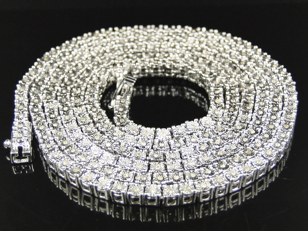 JEWELRY UNLIMITED 1 Row Illusion 2 CT Real Diamond Chain Necklace White Gold Finish 34"