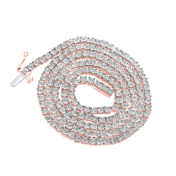 1 Row Necklace Round Diamond Link Choker Chain 18" Rose Sterling Silver 1.19 CT