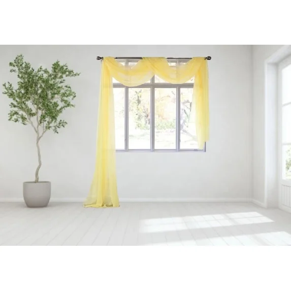 Gorgeous Home Linen 1pc Indoor Outdoor Multipurpuse Voile Sheer Valance Scarf Party Draping Wedding Décor 37" WX 216 "L Yellow Solid Color