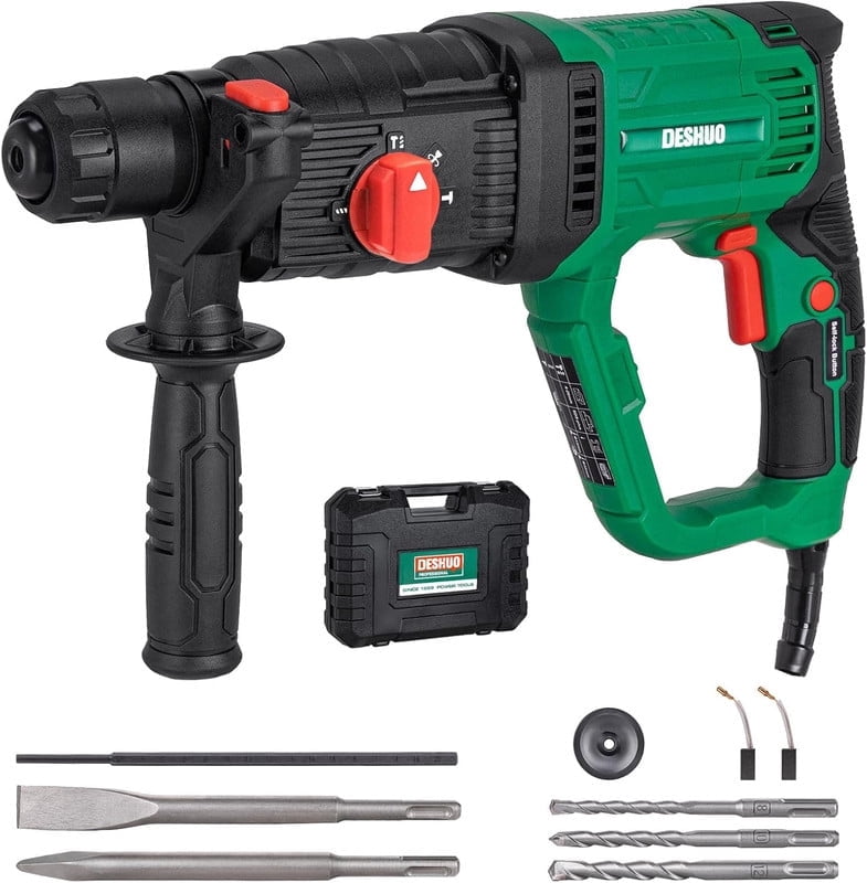 Deshuo 1 in Sds-Plus Lightweight Rotary Hammer, 9 Amp, 4 Functions, Variable Speed, with Bits and Case