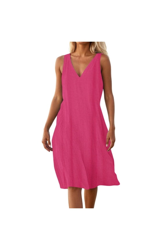Midi Dresses for Women Summer V Neck Sleeveless Dress Wide Strap Vacation Dresses Casual Sun Dress Pink 2XL