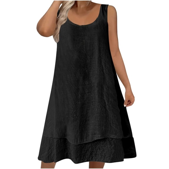 SELONE Plus Size Summer Dresses Crew Neck Sleeveless Midi Dresses Wide Strap Casual Dress Beach Sundress Black S