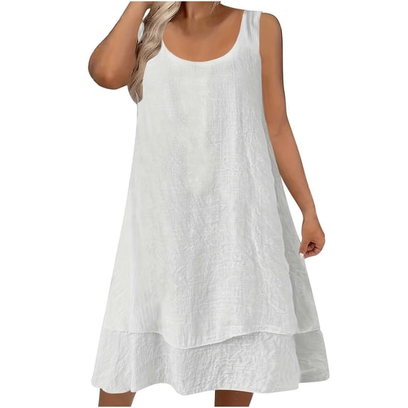 SELONE Plus Size Summer Dresses Crew Neck Sleeveless Midi Dresses Wide Strap Casual Dress Beach Sundress White S
