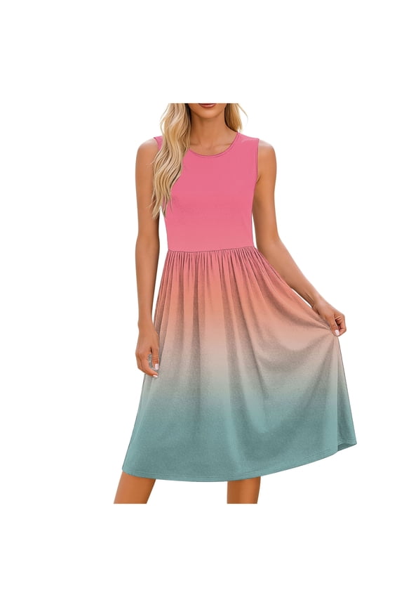 Womens Dresses Casual Crew Neck Sleeveless Midi Dresses Wide Strap Beach Dress with Pockets Hawaiian Sundress 2XL