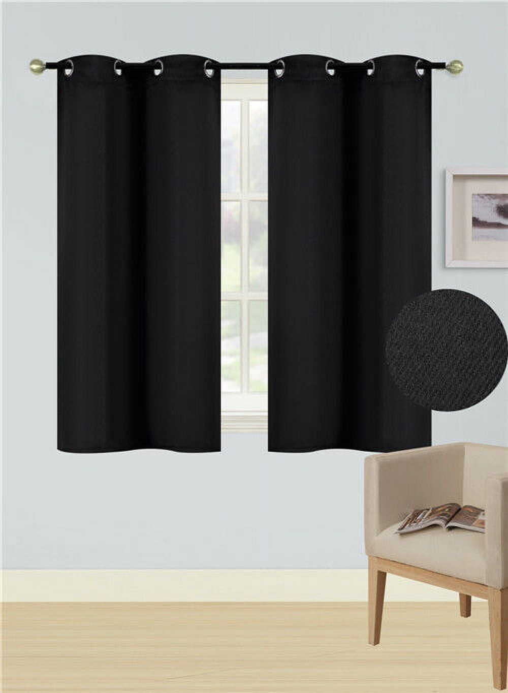 1 SET 100% BLACKOUT INSULATE THERMAL SHORT PANELS WINDOW CURTAIN IN 36" 54" 63"L