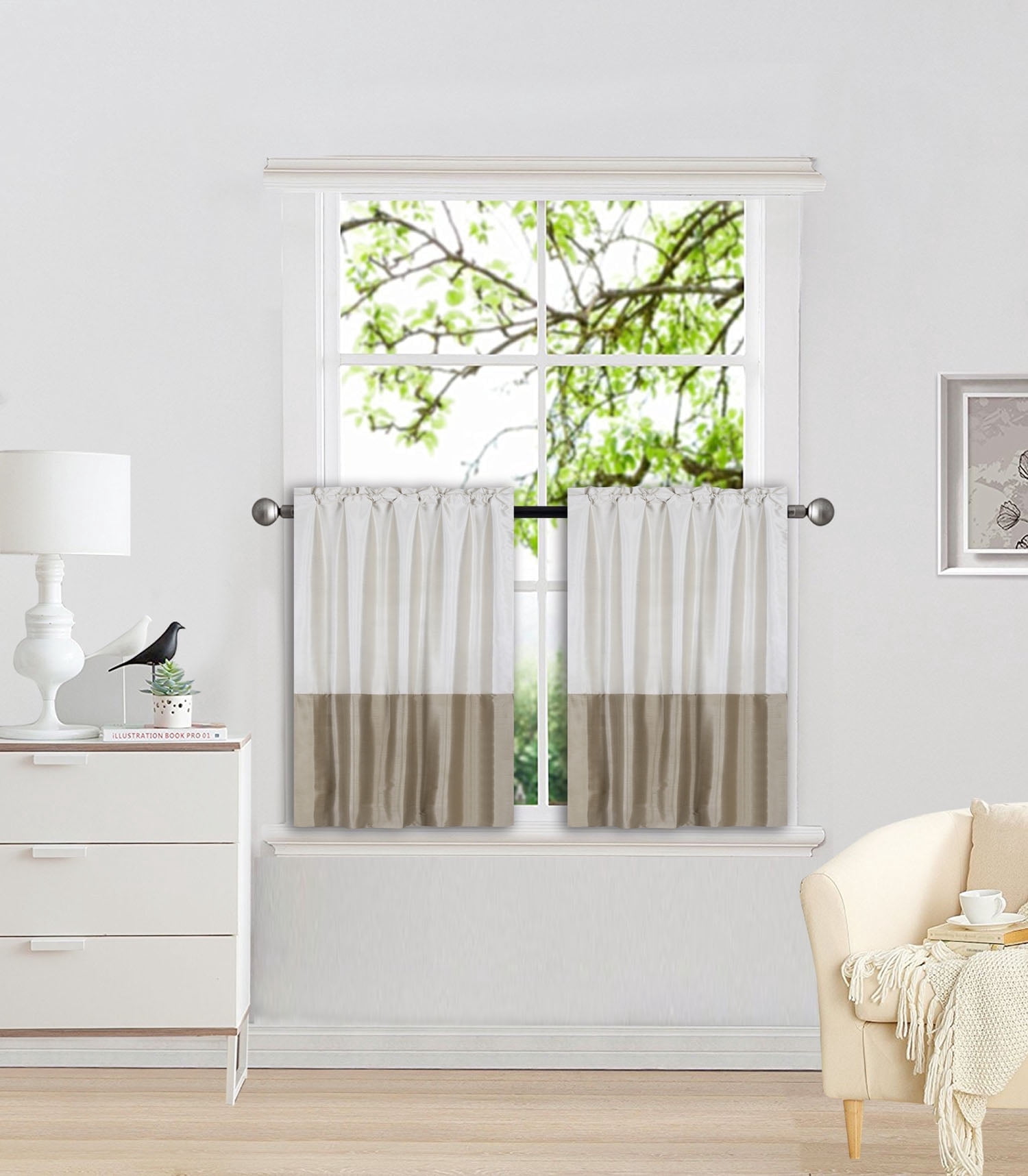 Two Tone Drapery Rods 1 SET ANY CURTAIN SEMI SHEER ROD POCKET PANEL 2 TONE SOLID COLORS IVORY ...