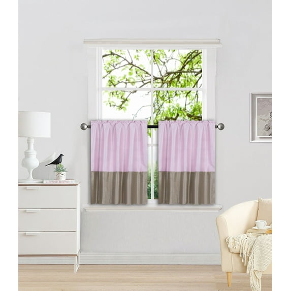 1 SET ANY CURTAIN SEMI SHEER ROD POCKET PANEL 2 TONE SOLID COLORS PINK / TAUPE CAN SEE THRU TREATMENT WINDOW KITCHEN, BATHROOM SIZE 30" WIDE X 36" LENGTH