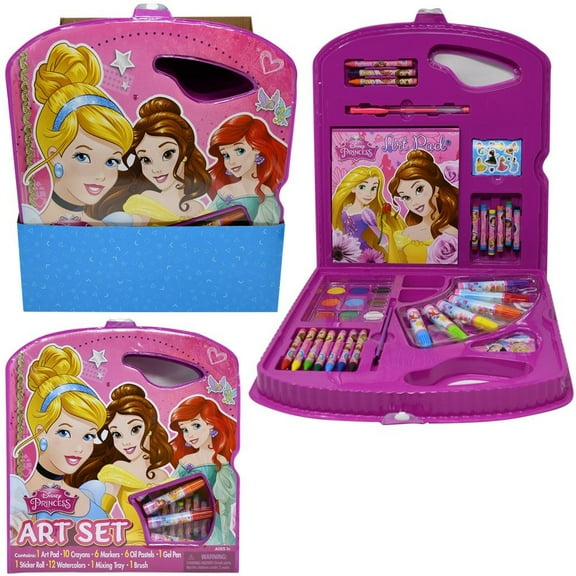 1 SET Princess Character Art Tote. PDQ- ART PAD, CRAYON, MARKER, GEL PEN, STICKER ROLL, WATERCOLORS, MIXING TRAY & BRUSH