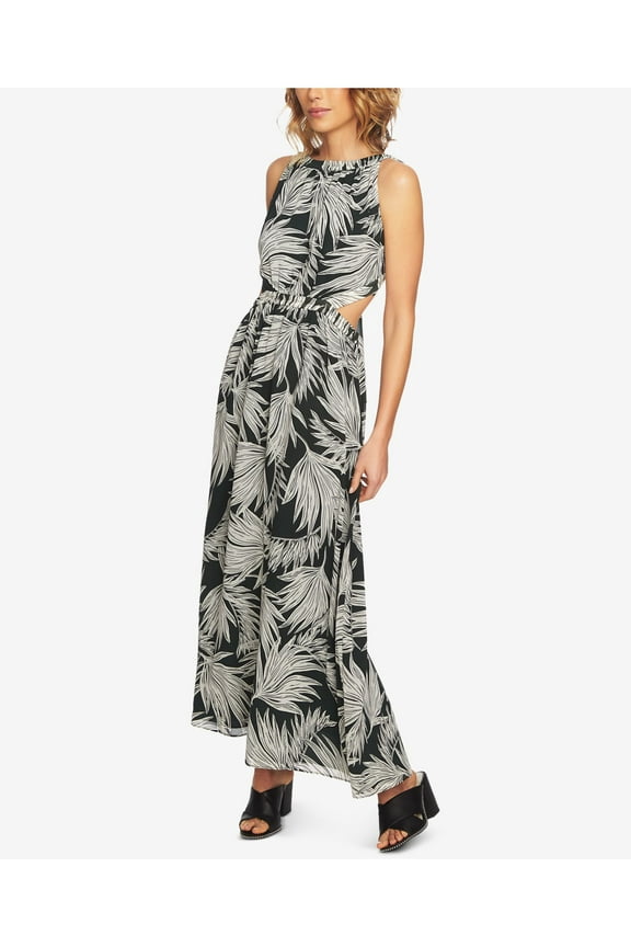 1. STATE Womens Green Tie Back Tropical Print Maxi Dress Size: L