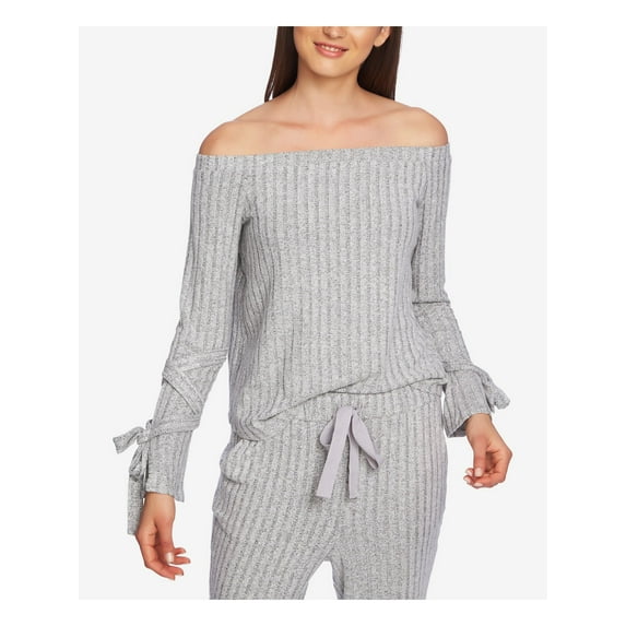 1. STATE $69 Womens New Gray Off Shoulder Tie Long Sleeve Top S B+B