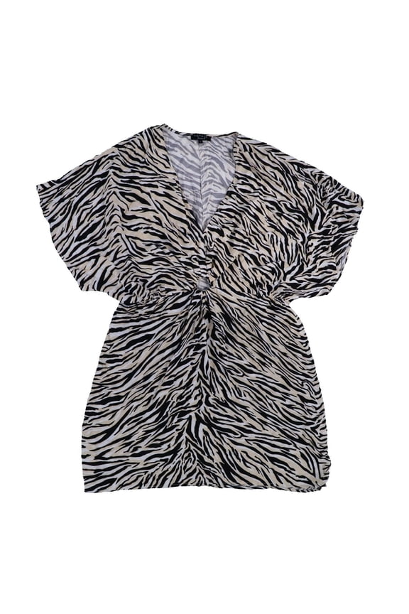 1 State Womens Swim Cover Up Dress V Neck Black White Zebra Print Large New
