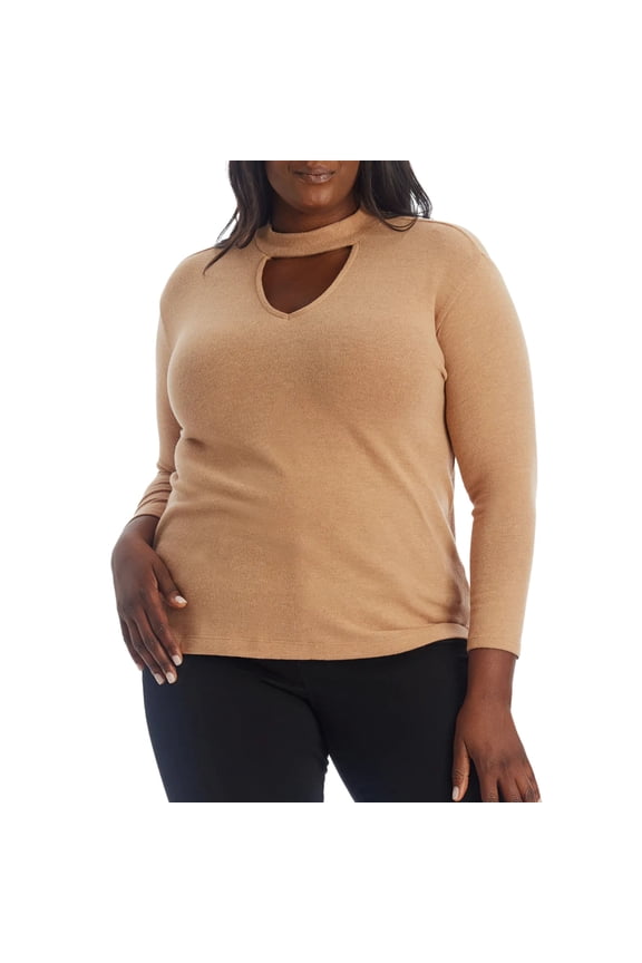 Women's Plus Long Sleeve Drop Shoulder Keyhole Top Sweater