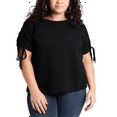 thumbnail image 1 of 1.STATE Women's Plus Ruched Tie Tee Black Size 3X, 1 of 3