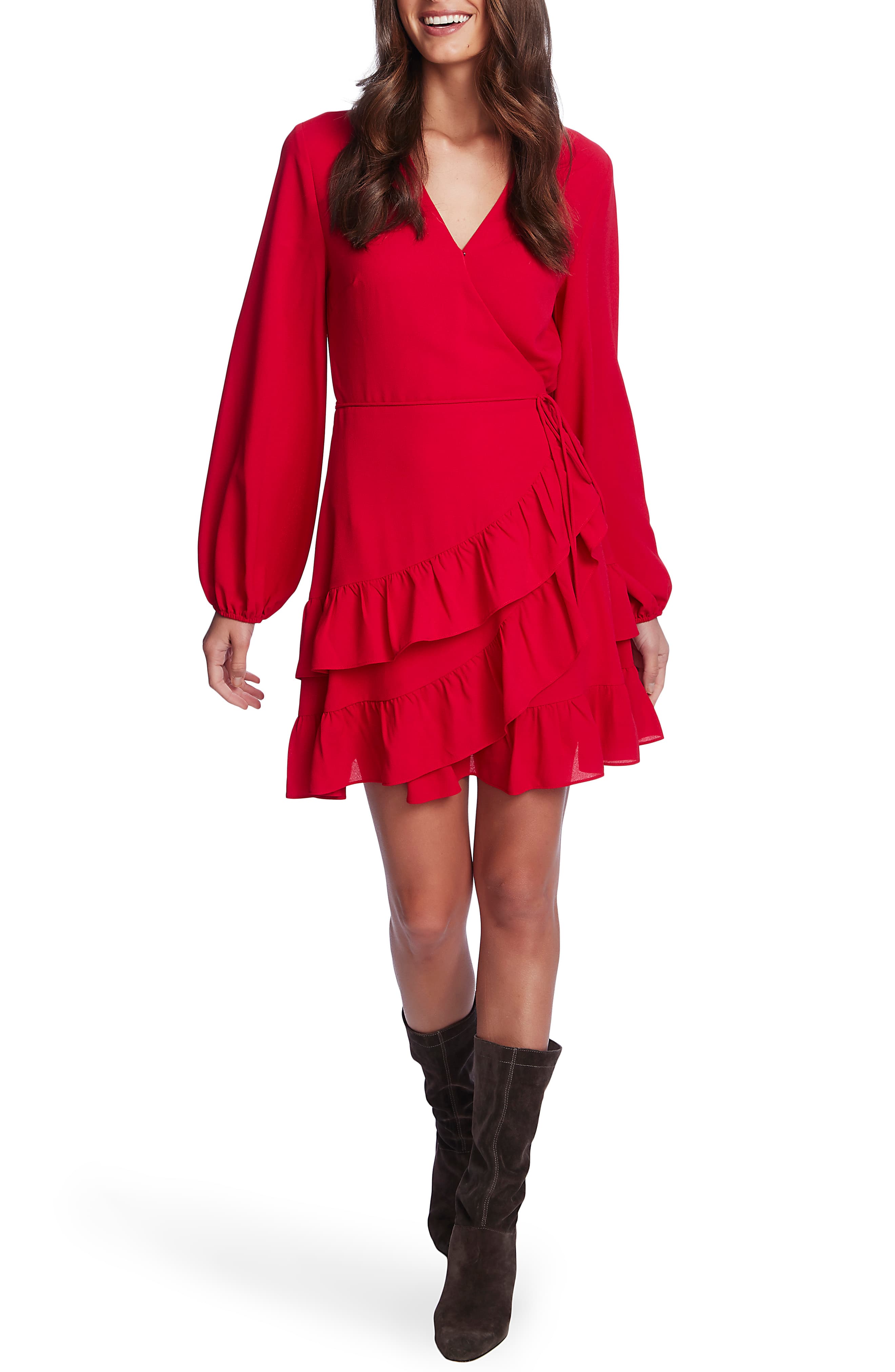 1 state red dress 1.STATE Women's Ruffled Wrap Mini Dress Red Size 2