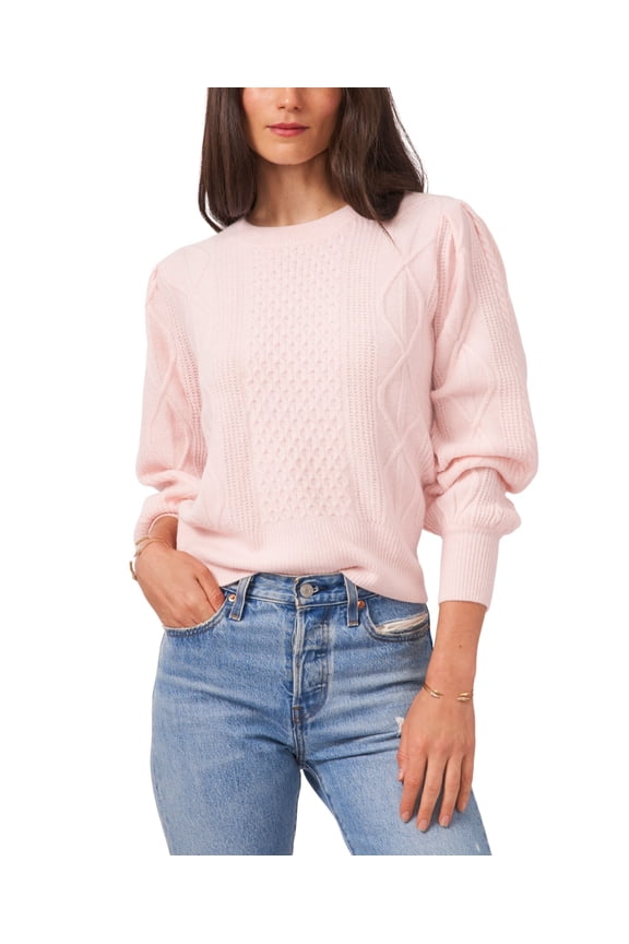 Women's Variegated Cables Crew Sweater Pink Size Large