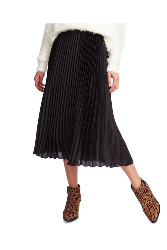 1. STATE Womens Black Below The Knee Knife Pleated Skirt Size: 8
