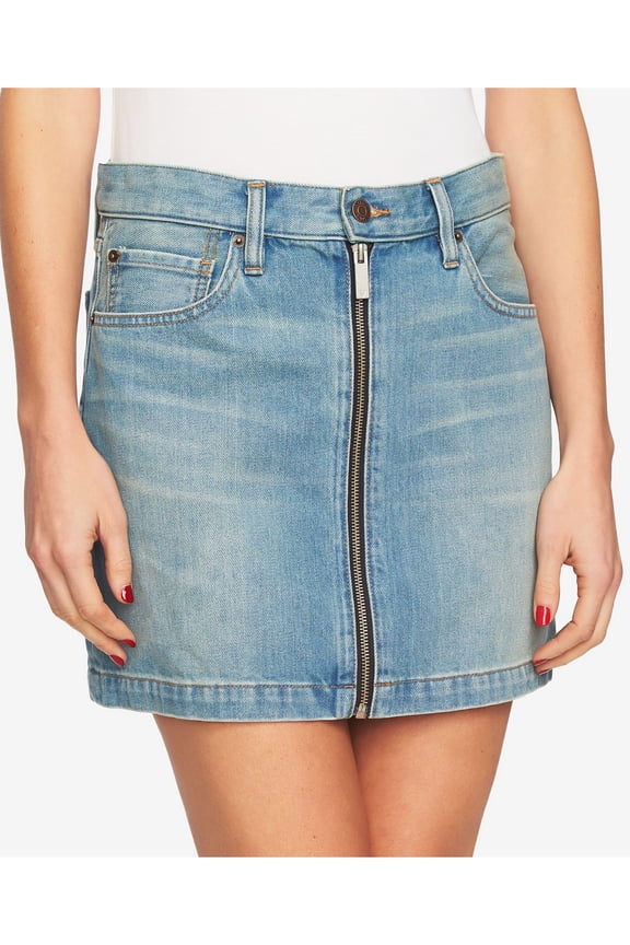 1. STATE Womens Blue Zip Front Denim Mini Casual Skirt 6