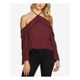 thumbnail image 1 of 1. STATE Womens Burgundy Ruffled Halter Bell Sleeve Off Shoulder Evening Top S, 1 of 2