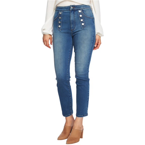 1.STATE Womens Button Embelishment Straight Leg Jeans, Blue, 30
