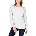 thumbnail image 1 of 1.STATE Womens Button Shoulder Sweatshirt, Off-White, X-Large, 1 of 2