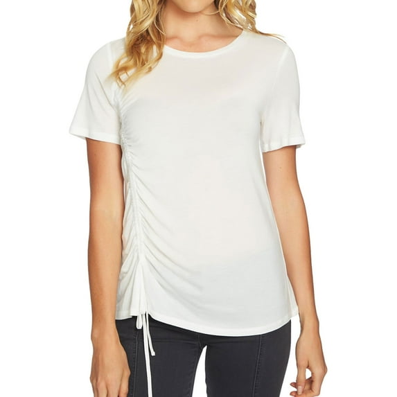 1.STATE Womens Cinched Asymmetrical-Hem Basic T-Shirt, White, Large