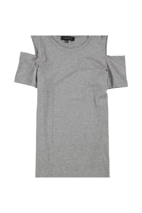 Womens Cold-Shoulder Basic T-Shirt, Grey, X-Small