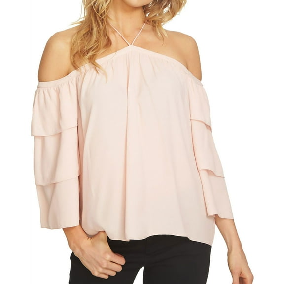1.STATE Womens Cold Shoulder Halter Blouse Top, Pink, Medium
