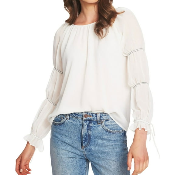 1.STATE Womens Double Gathered Sleeve Pullover Blouse, White, X-Small
