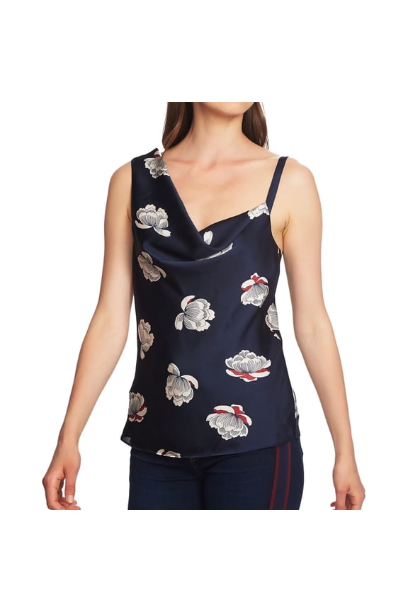 Womens Drapey Sleeveless Blouse Top, Blue, Medium