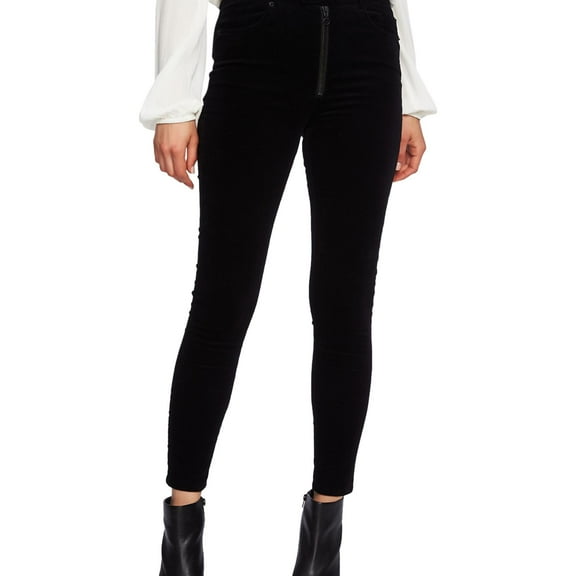 1.STATE Womens Exposed Zipper Casual Corduroy Pants, Black, 4