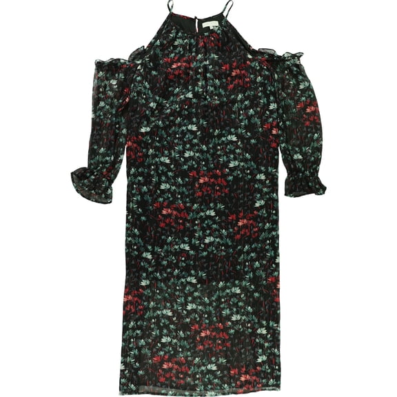 1.STATE Womens Floral A-line Dress, Black, Large